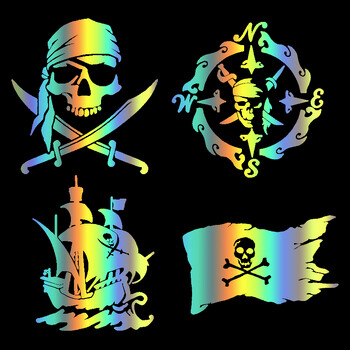 22031# Pirate Decals 4 Pack Skull and Swords, Pirate Ship, Pirate Compass Αυτοκόλλητο αυτοκινήτου Αδιάβροχο αξεσουάρ αυτοκινήτου βινυλίου