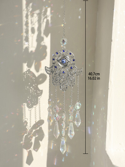 Висящи кристали Ловец на слънце Evil Eye Hamsa Hand Rainbow Maker Чакра Витражи Светлинен ловец Призма Декорация на домашна градина