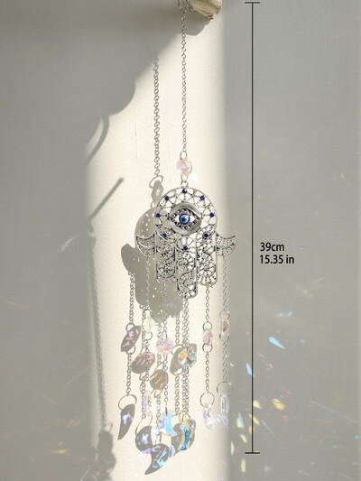 Висящи кристали Ловец на слънце Evil Eye Hamsa Hand Rainbow Maker Чакра Витражи Светлинен ловец Призма Декорация на домашна градина