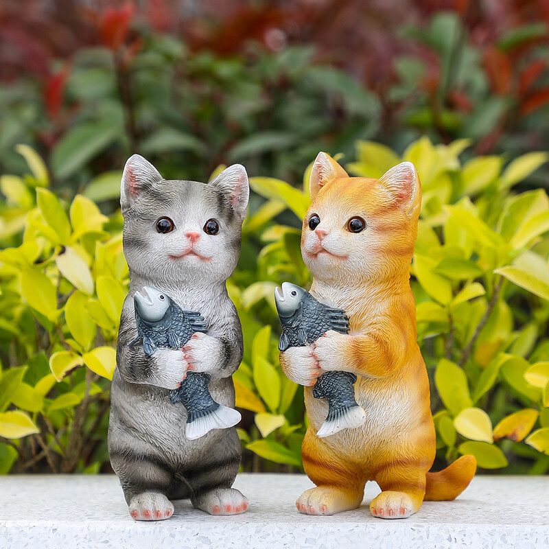 Figurice mačaka Vanjski vrtni kipovi za terasu, dekoracija travnjaka, narančasta mačka skulptura i figurice Pokloni mačića za ljubitelje mačaka