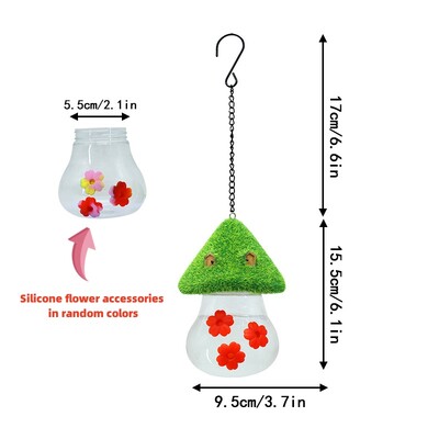 Kolibri ūdens padevēji ārā karājas, dekorēti ar ūdens snīpi Putnu ūdens dozators sēņu formas ūdens padevējs ārpusē