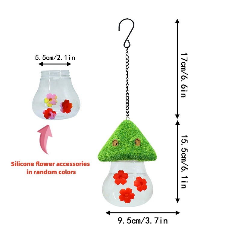 Kolibri ūdens padevēji ārā karājas, dekorēti ar ūdens snīpi Putnu ūdens dozators sēņu formas ūdens padevējs ārpusē