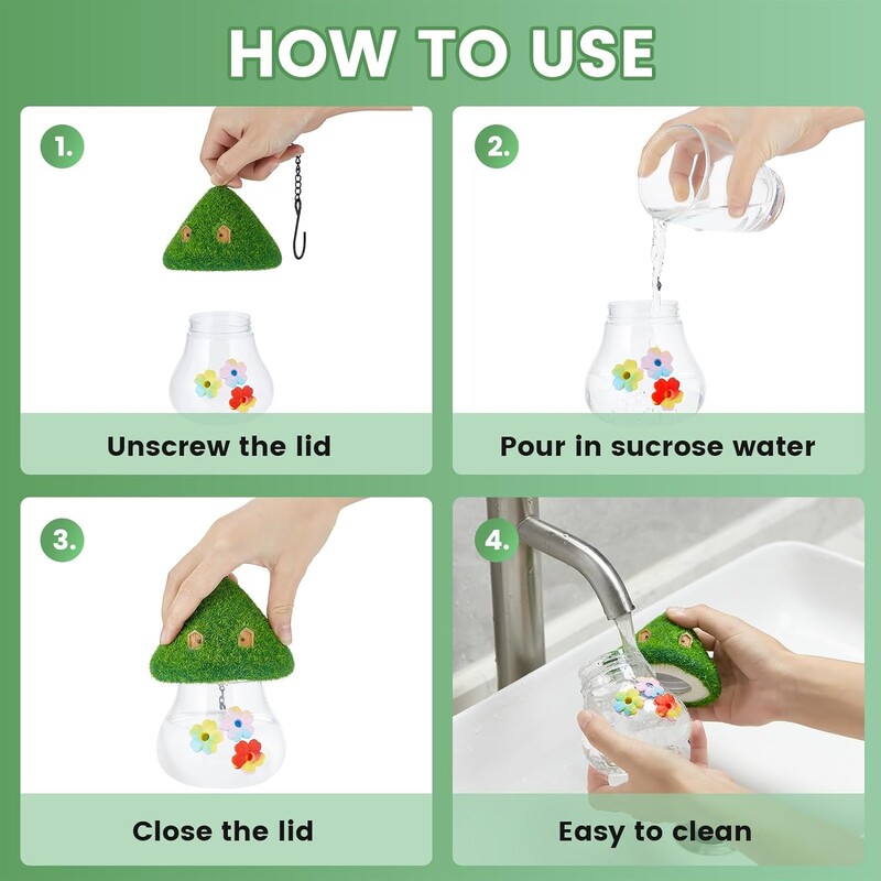 Kolibri ūdens padevēji ārā karājas, dekorēti ar ūdens snīpi Putnu ūdens dozators sēņu formas ūdens padevējs ārpusē