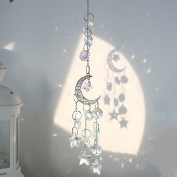 Silver Moon Suncatcher Star κρεμαστό πρίσμα βιτρό Suncatcher Rainbow Maker Wind Chimes Διακόσμηση κήπου Στολίδια γάμου