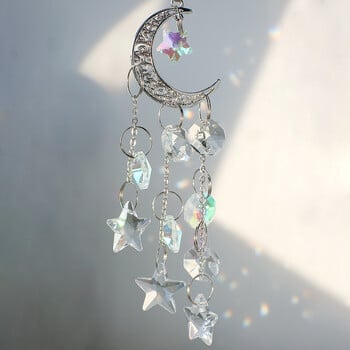 Silver Moon Suncatcher Star κρεμαστό πρίσμα βιτρό Suncatcher Rainbow Maker Wind Chimes Διακόσμηση κήπου Στολίδια γάμου