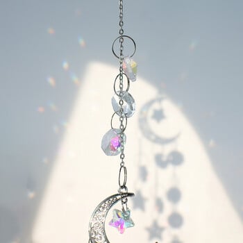 Silver Moon Suncatcher Star κρεμαστό πρίσμα βιτρό Suncatcher Rainbow Maker Wind Chimes Διακόσμηση κήπου Στολίδια γάμου