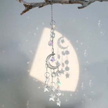 Silver Moon Suncatcher Star κρεμαστό πρίσμα βιτρό Suncatcher Rainbow Maker Wind Chimes Διακόσμηση κήπου Στολίδια γάμου