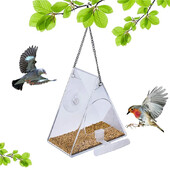 Putnu barotava akrila caurspīdīga loga apskatei putnu barotavas paplāte Birdhouse ceļojumu pārnēsājama piekarināma āra un iekštelpu barotava