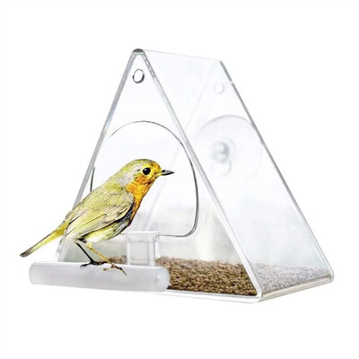 Putnu barotava akrila caurspīdīga loga apskatei putnu barotavas paplāte Birdhouse ceļojumu pārnēsājama piekarināma āra un iekštelpu barotava