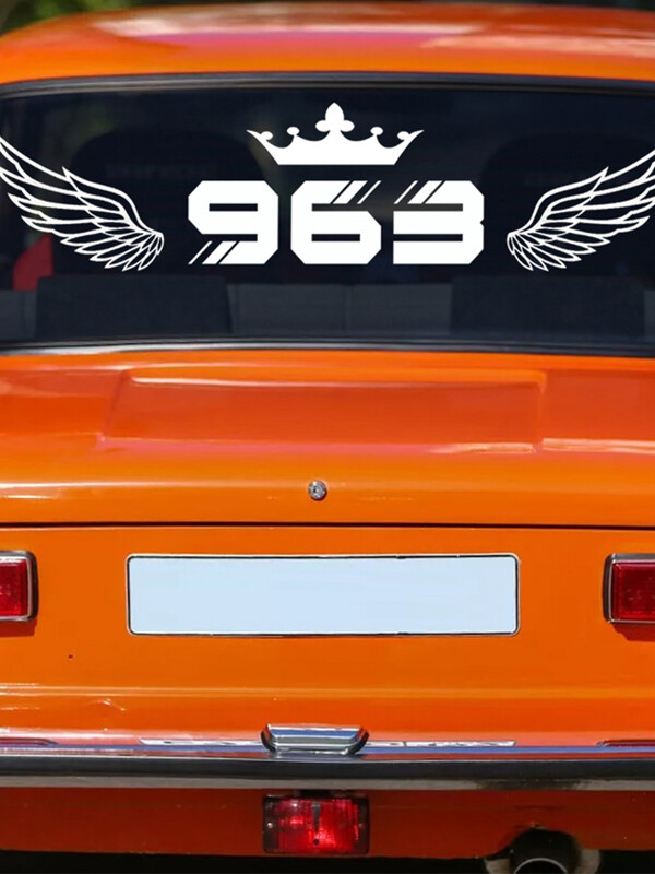 Broj 963 s uzorkom krune i krila Naljepnica za automobil Vinilna naljepnica za stražnje vjetrobransko staklo, vrata automobila i kućni zidni ukras