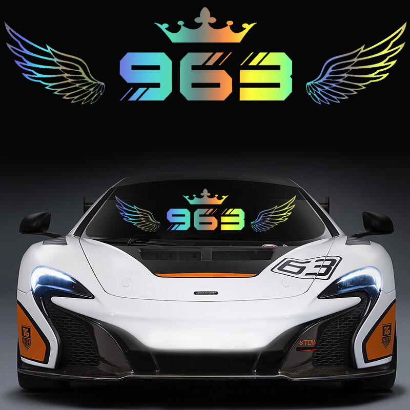 Broj 963 s uzorkom krune i krila Naljepnica za automobil Vinilna naljepnica za stražnje vjetrobransko staklo, vrata automobila i kućni zidni ukras