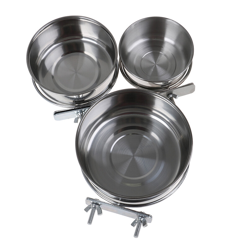 Papagaiļu barošanas krūzes Putnu barošanas trauks Noņemami nerūsējošā tērauda pārtikas trauki ar skavu turētāju būrim maziem dzīvniekiem