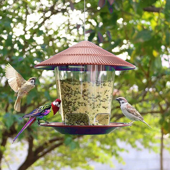 Bird Feeder Αυτόματο Κρεμαστό Εξωτερικό Κιόσκι Κήπου Δοχείο τροφοδοσίας άγριων πουλιών με σχοινί διακόσμηση σπιτιού Προμήθειες για κατοικίδια