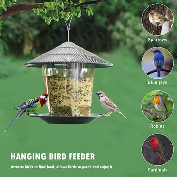 Bird Feeder Αυτόματο Κρεμαστό Εξωτερικό Κιόσκι Κήπου Δοχείο τροφοδοσίας άγριων πουλιών με σχοινί διακόσμηση σπιτιού Προμήθειες για κατοικίδια