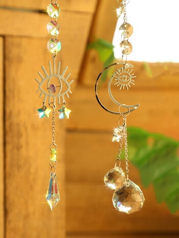 2 τμχ Evil Eye Moon Crystal Sun Catcher Κρεμαστά στολίδια κήπου Suncatcher Παράθυρο Wind Chimes Light Catcher Διακοσμητικά εξωτερικού χώρου Δώρο