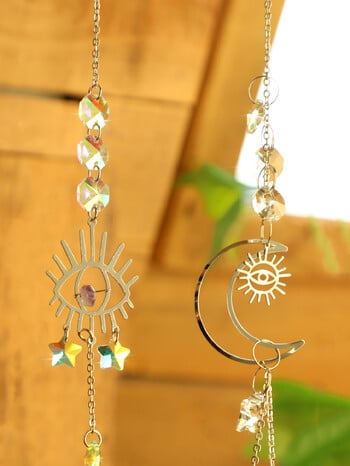 2 τμχ Evil Eye Moon Crystal Sun Catcher Κρεμαστά στολίδια κήπου Suncatcher Παράθυρο Wind Chimes Light Catcher Διακοσμητικά εξωτερικού χώρου Δώρο