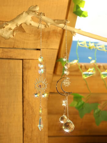 2 τμχ Evil Eye Moon Crystal Sun Catcher Κρεμαστά στολίδια κήπου Suncatcher Παράθυρο Wind Chimes Light Catcher Διακοσμητικά εξωτερικού χώρου Δώρο