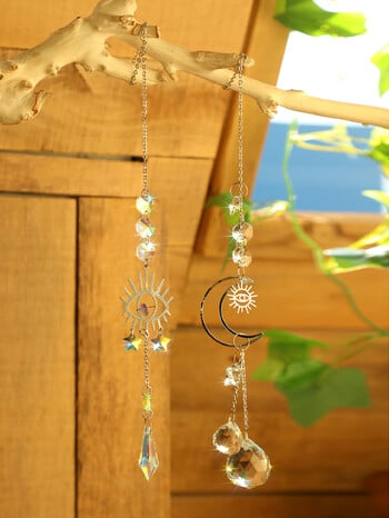 2 τμχ Evil Eye Moon Crystal Sun Catcher Κρεμαστά στολίδια κήπου Suncatcher Παράθυρο Wind Chimes Light Catcher Διακοσμητικά εξωτερικού χώρου Δώρο