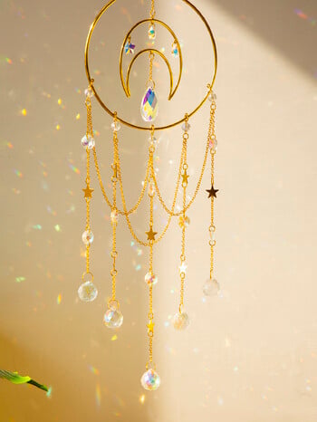 Suncatcher Crystal Moon Hanging Βιτρώ Κρυστάλλινο Πρίσμα Boho Διακόσμηση σπιτιού Πολυέλαιος Κρυστάλλινος Διακόσμηση κήπου εξωτερικού χώρου