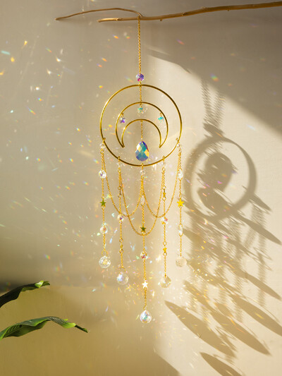Suncatcher Crystal Moon Kabantis vitražas Crystal Prism Boho Namų apdaila Sietynas Krištolinis Sodo dekoravimas Lauke