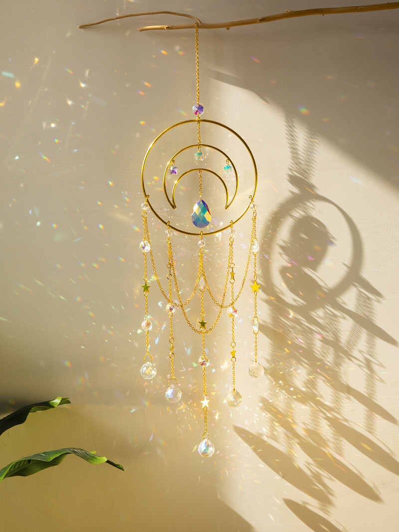 Suncatcher Crystal Moon Kabantis vitražas Crystal Prism Boho Namų apdaila Sietynas Krištolinis Sodo dekoravimas Lauke