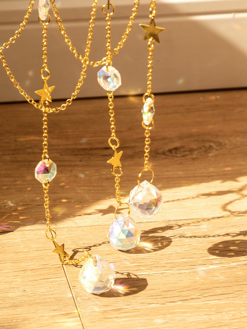 Suncatcher Crystal Moon Kabantis vitražas Crystal Prism Boho Namų apdaila Sietynas Krištolinis Sodo dekoravimas Lauke