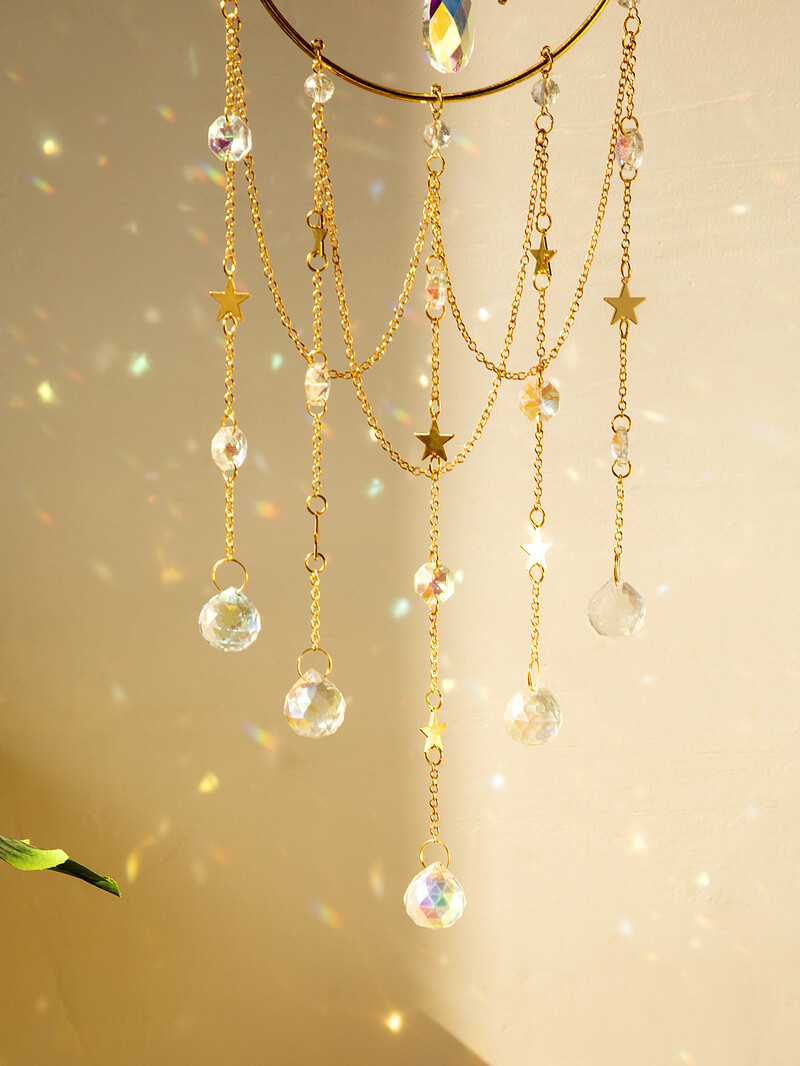 Suncatcher Crystal Moon Kabantis vitražas Crystal Prism Boho Namų apdaila Sietynas Krištolinis Sodo dekoravimas Lauke