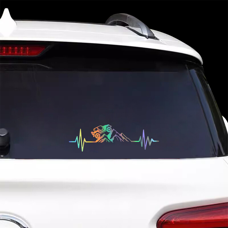 Reflecitve Heartbeat Off Road Mountain Climb Graphics Auto uzlīme Vinila Decor Decal 4x4 Truck Auto Vējstikla bufera apdare