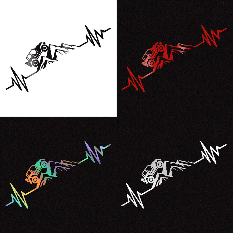 Reflecitve Heartbeat Off Road Mountain Climb Graphics Auto uzlīme Vinila Decor Decal 4x4 Truck Auto Vējstikla bufera apdare