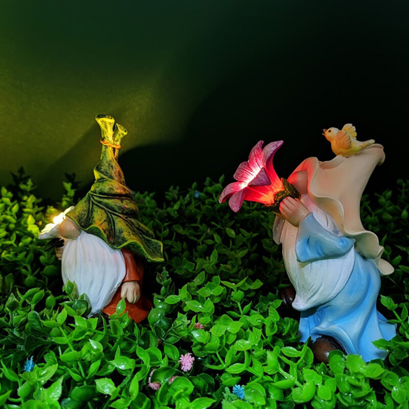 Karikatūras rūķu dārza dekori Radošie rūķi ar saules enerģiju darbināmām gaismas figūriņām Dārza rūķu rotājumi Dārza rūķu statujas