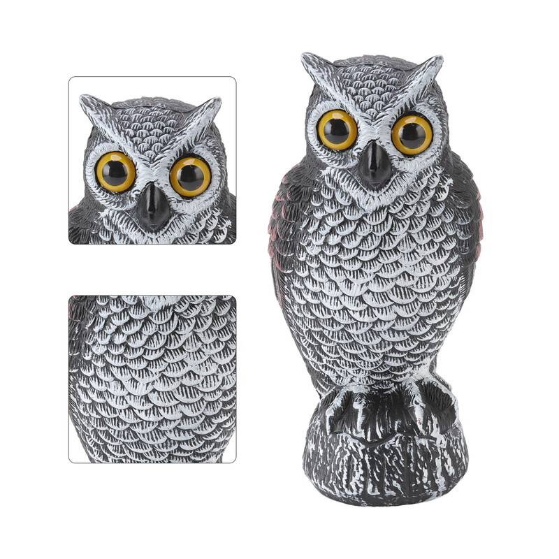 Paukščių baidyklė, besisukanti galvutė, garsas pelėda skraidyklė, masalo apsauga, kenkėjų kontrolė, kaliausė, sodo kiemas, judėjimas, atsparus vandeniui