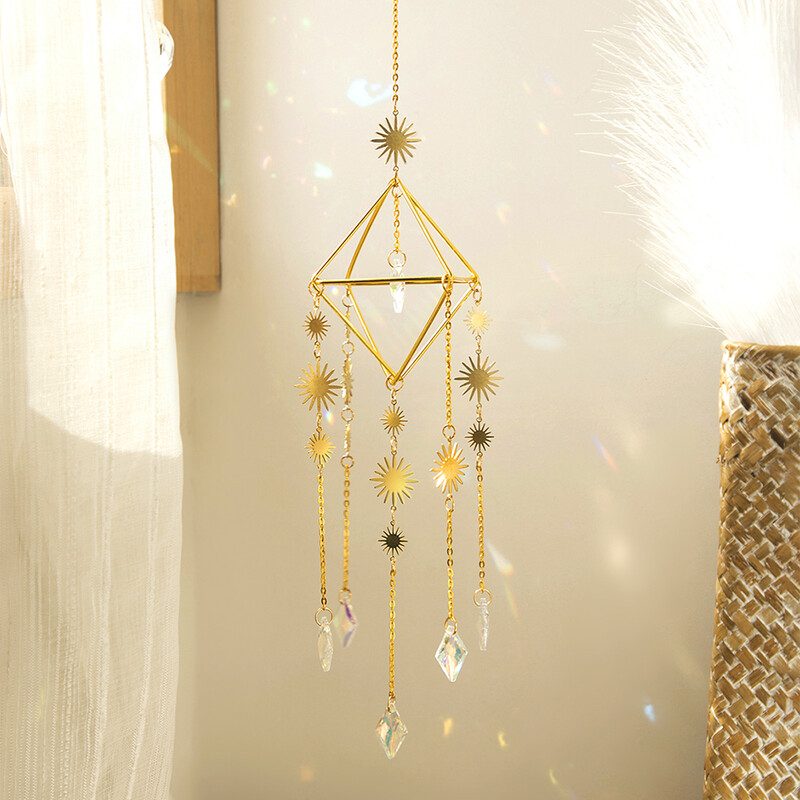 Suncatcher saulės ir mėnulio vaivorykštės krištolinis saulės gaudytojas Lango kabantis dekoras Suncatcher krištolinis namų sodo papuošalai lauko dovana
