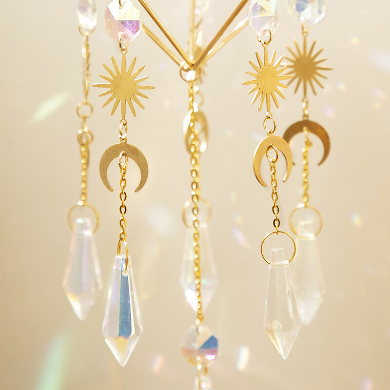 Suncatcher saulės ir mėnulio vaivorykštės krištolinis saulės gaudytojas Lango kabantis dekoras Suncatcher krištolinis namų sodo papuošalai lauko dovana