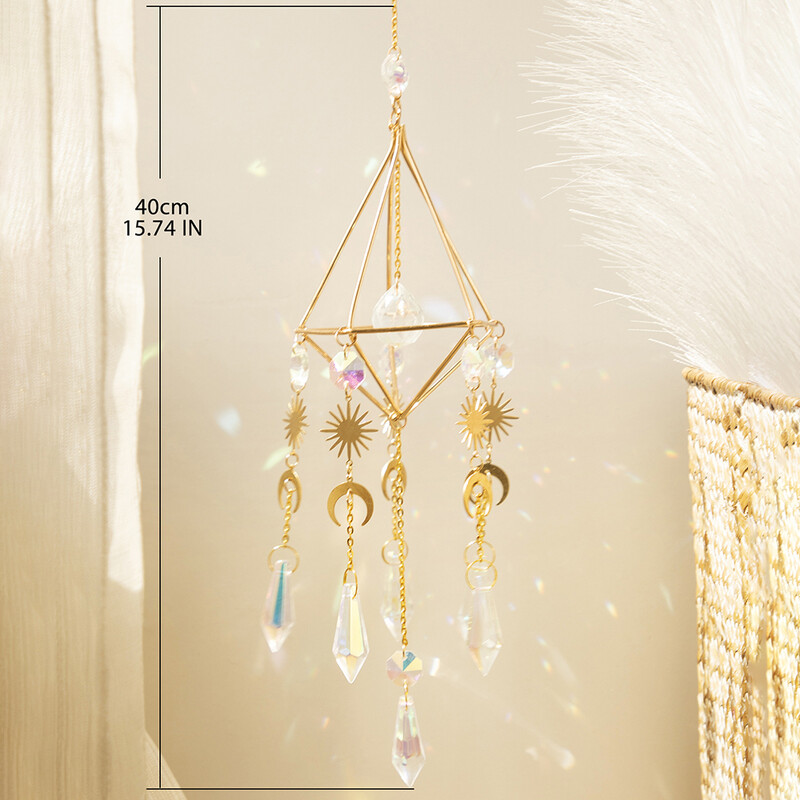 Suncatcher saulės ir mėnulio vaivorykštės krištolinis saulės gaudytojas Lango kabantis dekoras Suncatcher krištolinis namų sodo papuošalai lauko dovana