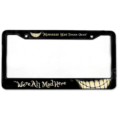 Helovīna alumīnija etiķešu rāmji Premium numura zīmju rāmji Ciets rūsas necaurlaidīgs turētājs priekšējām un aizmugurējām automašīnas etiķetēm ar skrūvējamiem vāciņiem