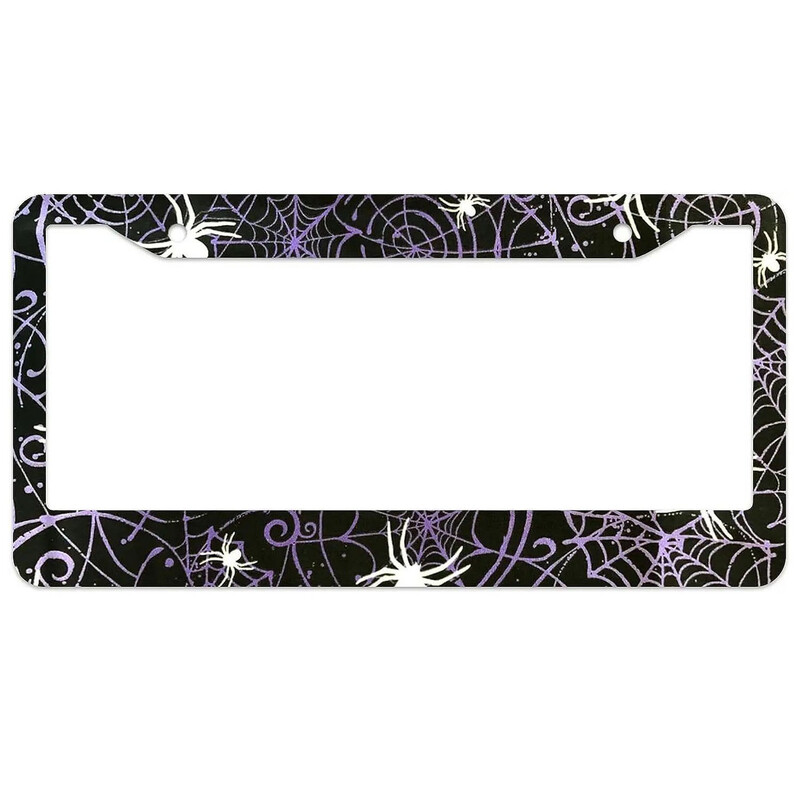 Helovīna alumīnija etiķešu rāmji Premium numura zīmju rāmji Ciets rūsas necaurlaidīgs turētājs priekšējām un aizmugurējām automašīnas etiķetēm ar skrūvējamiem vāciņiem