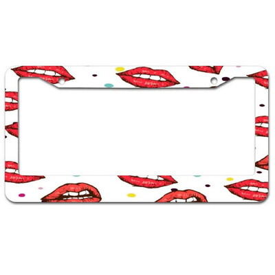 Red Lips Alumīnija birku rāmji Premium numura zīmju rāmji Ciets rūsas necaurlaidīgs turētājs priekšējām un aizmugurējām automašīnas etiķetēm ar skrūvējamiem vāciņiem