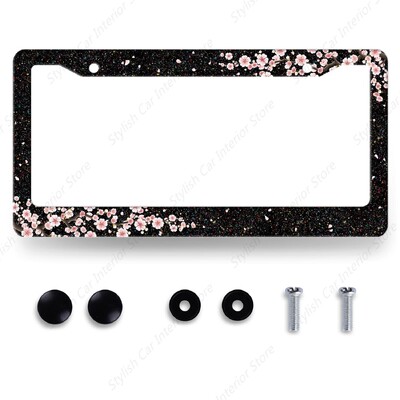 Cherry Blossom Πλαίσιο πινακίδας κυκλοφορίας Pink Flowers Floral πινακίδα κυκλοφορίας από ανοξείδωτο ατσάλι Αστεία πινακίδα κυκλοφορίας γυναίκες