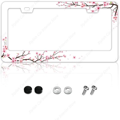 Cherry Blossom Πλαίσιο πινακίδας κυκλοφορίας Pink Flowers Floral πινακίδα κυκλοφορίας από ανοξείδωτο ατσάλι Αστεία πινακίδα κυκλοφορίας γυναίκες