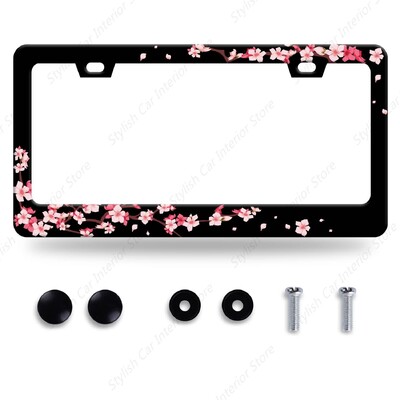 Cherry Blossom Πλαίσιο πινακίδας κυκλοφορίας Pink Flowers Floral πινακίδα κυκλοφορίας από ανοξείδωτο ατσάλι Αστεία πινακίδα κυκλοφορίας γυναίκες