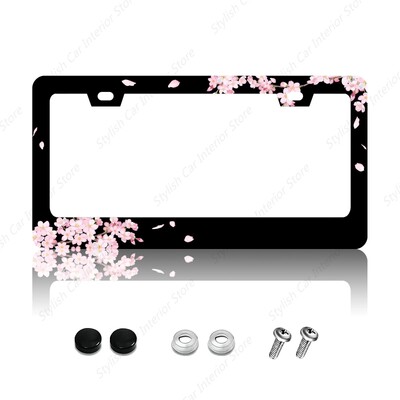 Cherry Blossom Πλαίσιο πινακίδας κυκλοφορίας Pink Flowers Floral πινακίδα κυκλοφορίας από ανοξείδωτο ατσάλι Αστεία πινακίδα κυκλοφορίας γυναίκες