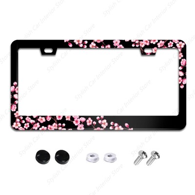 Cherry Blossom Πλαίσιο πινακίδας κυκλοφορίας Pink Flowers Floral πινακίδα κυκλοφορίας από ανοξείδωτο ατσάλι Αστεία πινακίδα κυκλοφορίας γυναίκες