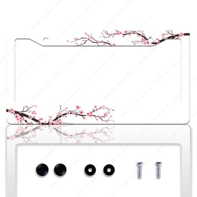 Cherry Blossom Πλαίσιο πινακίδας κυκλοφορίας Pink Flowers Floral πινακίδα κυκλοφορίας από ανοξείδωτο ατσάλι Αστεία πινακίδα κυκλοφορίας γυναίκες