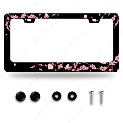 Cherry Blossom Πλαίσιο πινακίδας κυκλοφορίας Pink Flowers Floral πινακίδα κυκλοφορίας από ανοξείδωτο ατσάλι Αστεία πινακίδα κυκλοφορίας γυναίκες