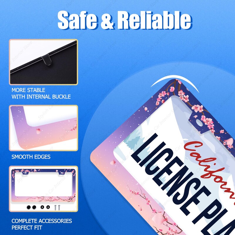 Cherry Blossom Πλαίσιο πινακίδας κυκλοφορίας Pink Flowers Floral πινακίδα κυκλοφορίας από ανοξείδωτο ατσάλι Αστεία πινακίδα κυκλοφορίας γυναίκες