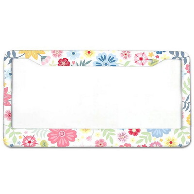 Ziedi Alumīnija birku rāmji Premium numura zīmju rāmji Ciets rūsas necaurlaidīgs turētājs priekšējām un aizmugurējām automašīnas etiķetēm ar skrūvējamiem vāciņiem