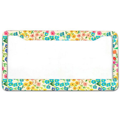 Ziedi Alumīnija birku rāmji Premium numura zīmju rāmji Ciets rūsas necaurlaidīgs turētājs priekšējām un aizmugurējām automašīnas etiķetēm ar skrūvējamiem vāciņiem