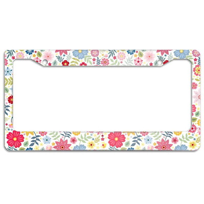 Ziedi Alumīnija birku rāmji Premium numura zīmju rāmji Ciets rūsas necaurlaidīgs turētājs priekšējām un aizmugurējām automašīnas etiķetēm ar skrūvējamiem vāciņiem