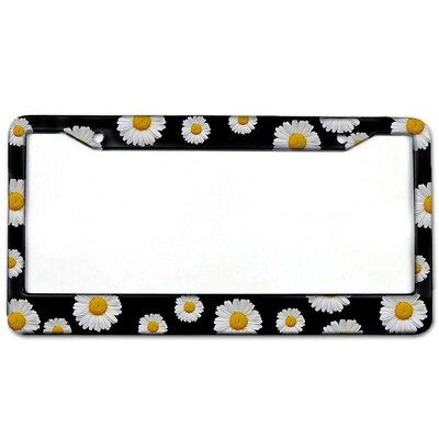 Ziedi Alumīnija birku rāmji Premium numura zīmju rāmji Ciets rūsas necaurlaidīgs turētājs priekšējām un aizmugurējām automašīnas etiķetēm ar skrūvējamiem vāciņiem