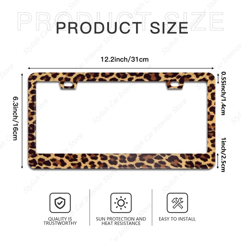 Πλαίσιο πινακίδας κυκλοφορίας με μοτίβο ζώων Καφέ μαύρο μπεζ δέρμα λεοπάρ καινοτομία Πλαίσιο πινακίδας κυκλοφορίας Θήκη ετικέτας αυτοκινήτου
